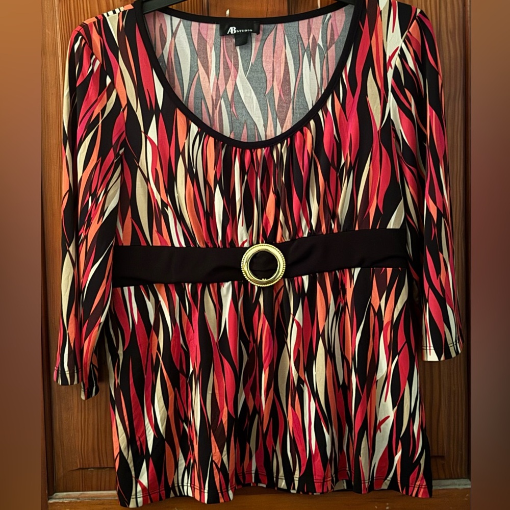 AB Studio Red and Black Abstract Blouse